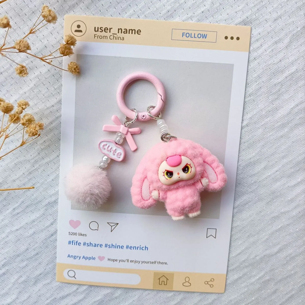 Live-Stream Trending Flocked DIY Beaded Keychain – Cartoon Cute Bag Charm, Kawaii Small Pendant for Purse & Backpack, Hot Sale Collectible Accessory
